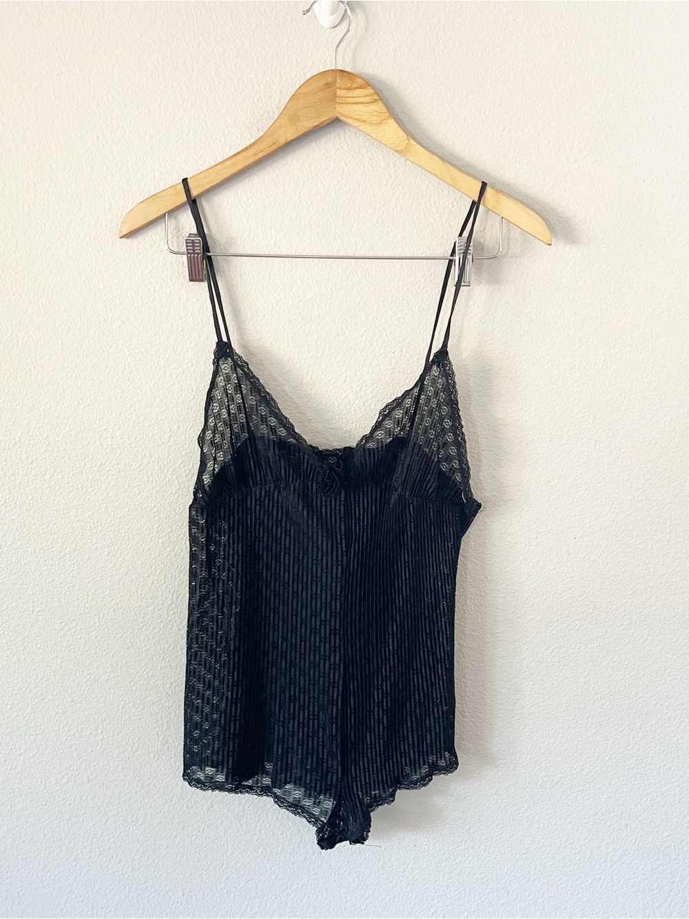 Vintage 80’s Olga Christina Black Sheer Lace Nylon Teddy Romper Sz L